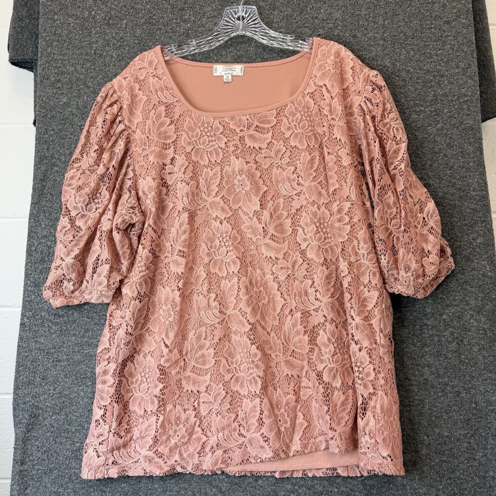 Women's Tunic Top Size 3X Pink Lace Fairy Romantic Puff Sleeve Coquette Lined